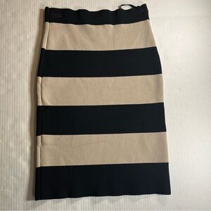 BCBGMAXAZRIA Vilma Skirt Womens Medium Fitted Khaki Black Stripe Size M